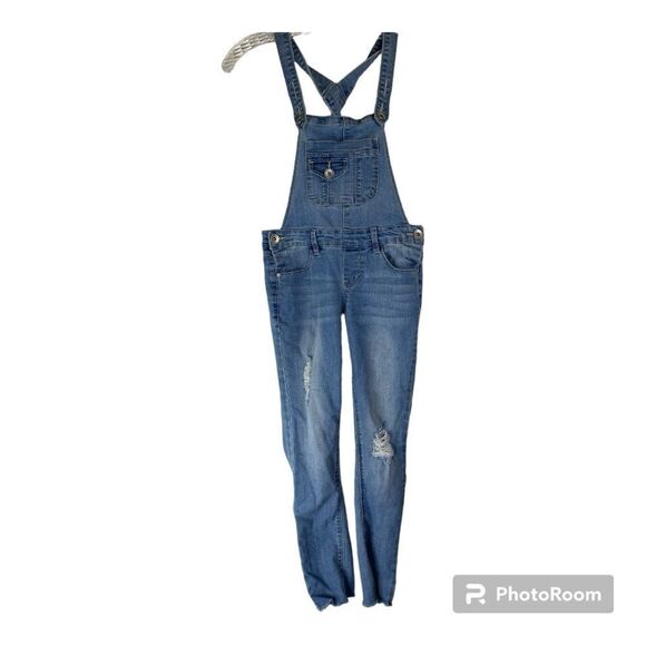 5/$25 Squeeze Blue Denim Girls Distressed Raw Hem Overall Jeans Pockets 10 - Picture 1 of 10